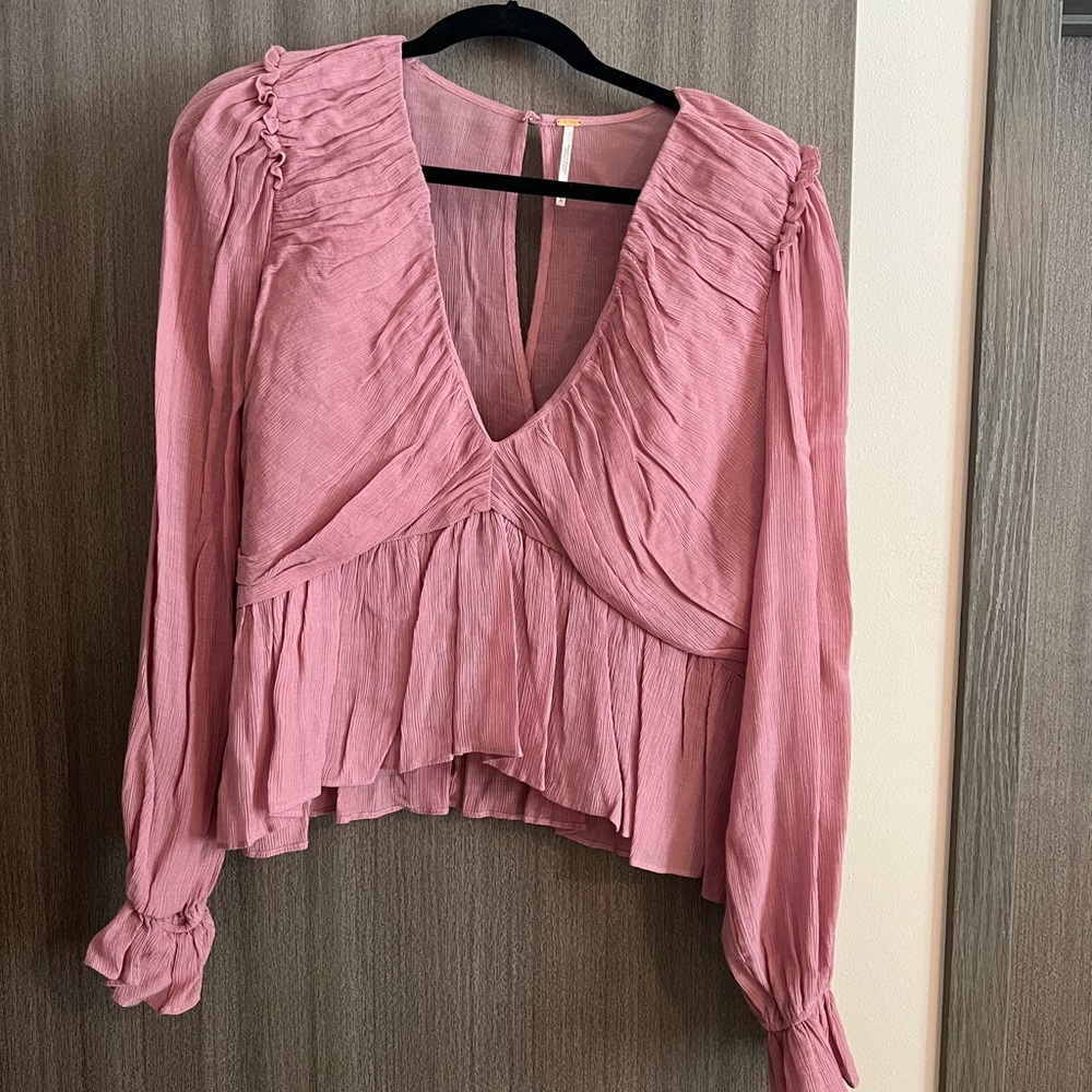 Free People Pink Ruffled Women's Top - Picture 3 of 6